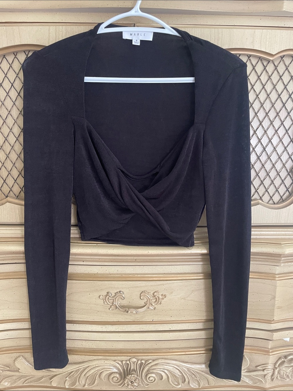 Mabel Black Draped Long-Sleeve Crop Top
